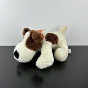 Russ Berrie Hiccup Sleeping Puppy Dog 10” Brown White Plush Ribbon Bow